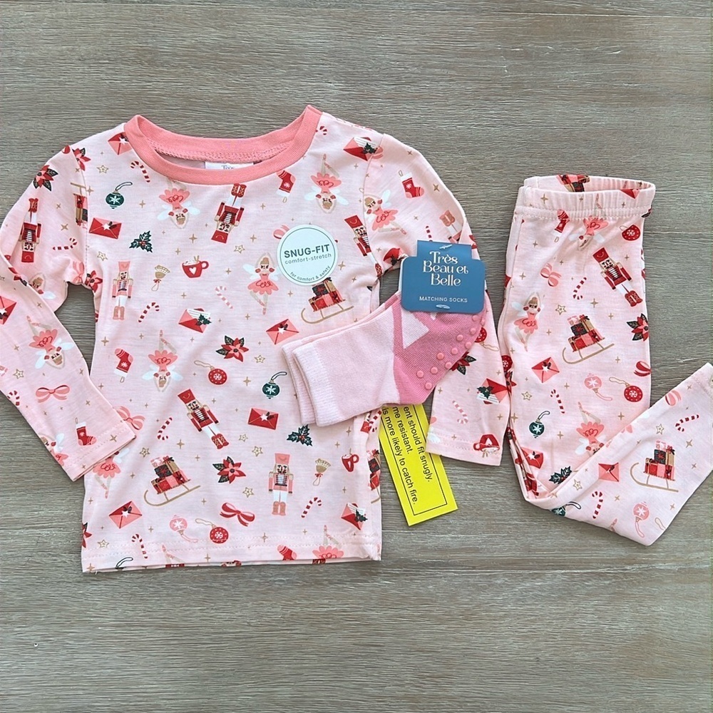 🎄Tres Beau et Belle Toddler Bamboo Christmas Pajama Set 12 months